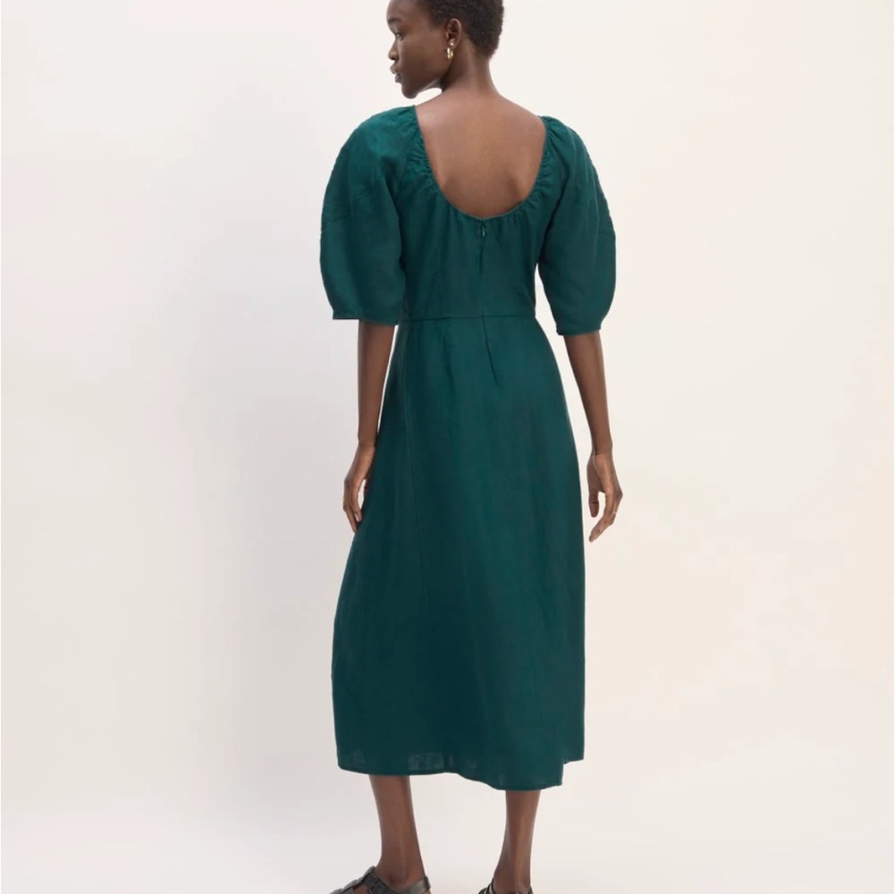 the linen short sleeve scoop midi dress Everlane Dark Sea size 10